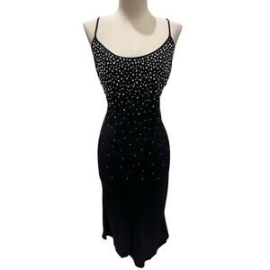 Vintage Michael Kors Studded Bias Cut Black Slip Midi Dress Y2K Designer